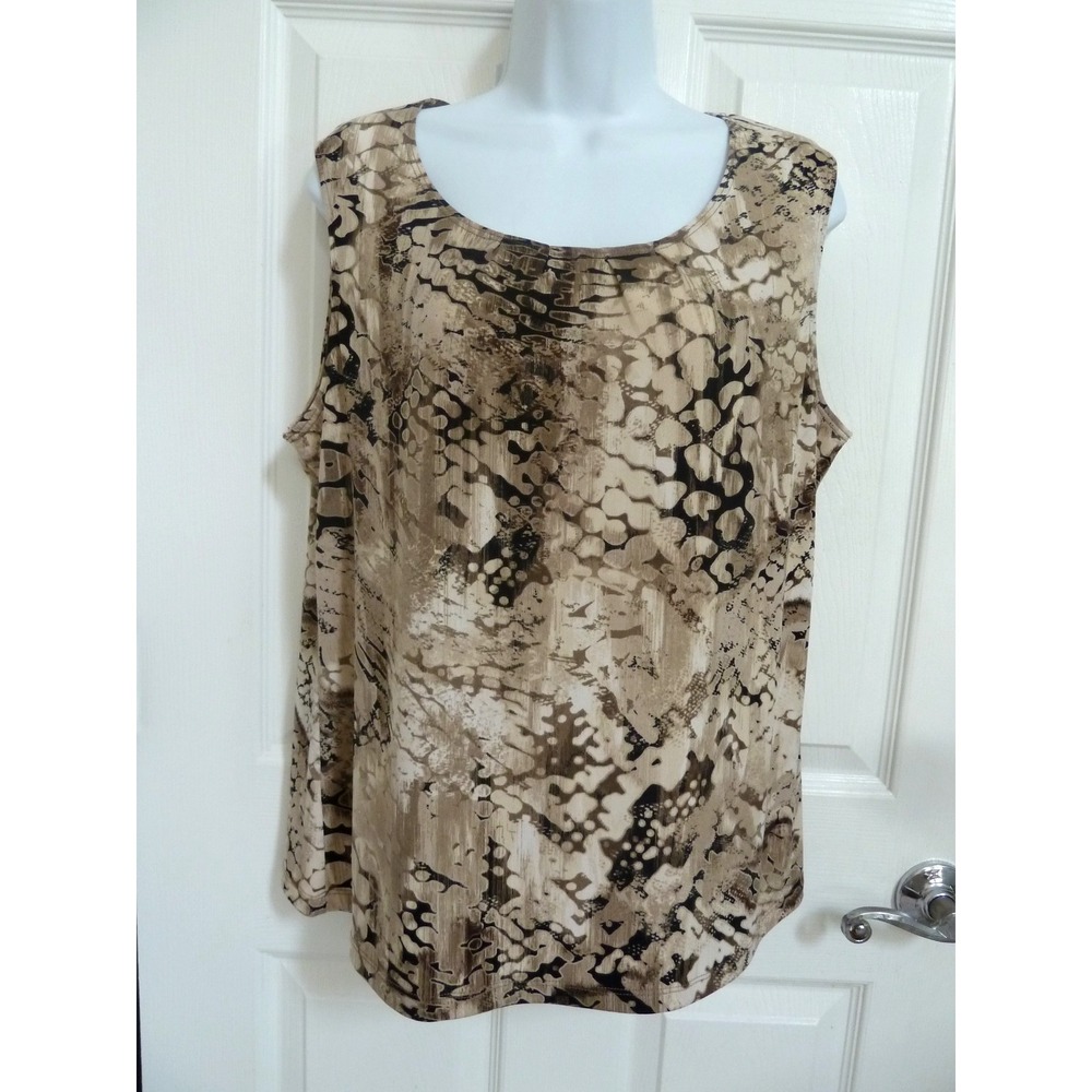 Chico's Size 2 Large Tank Top Beige Black Abstract Animal Print Career Office